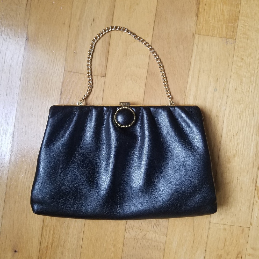 Retro Black Faux Leather Convertible Clutch